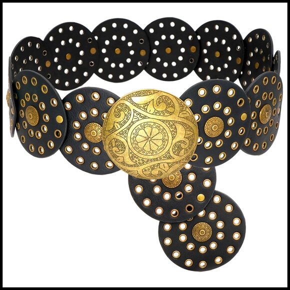Wide Disc Belt Western Boho Concho PU Leather Adjustable Waist Belt main image 5